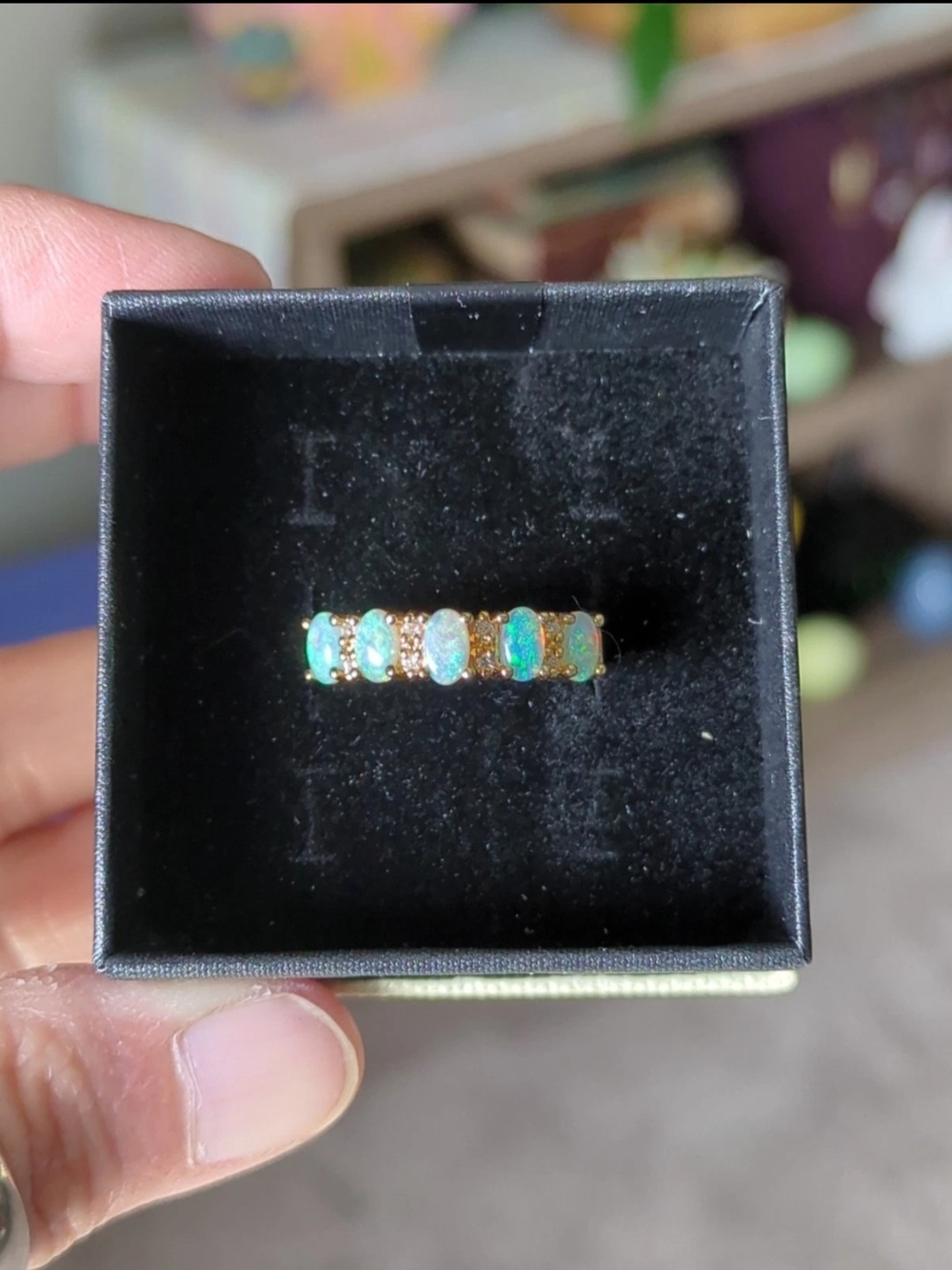 😍 Effy BH 14k YG Natural Opal Diamond Ring 3.4 grams  - sz 6.75  *GIA